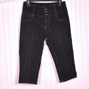Jazzy Stretch Capri Jeans Dark Wash Pin Stripe Size Small